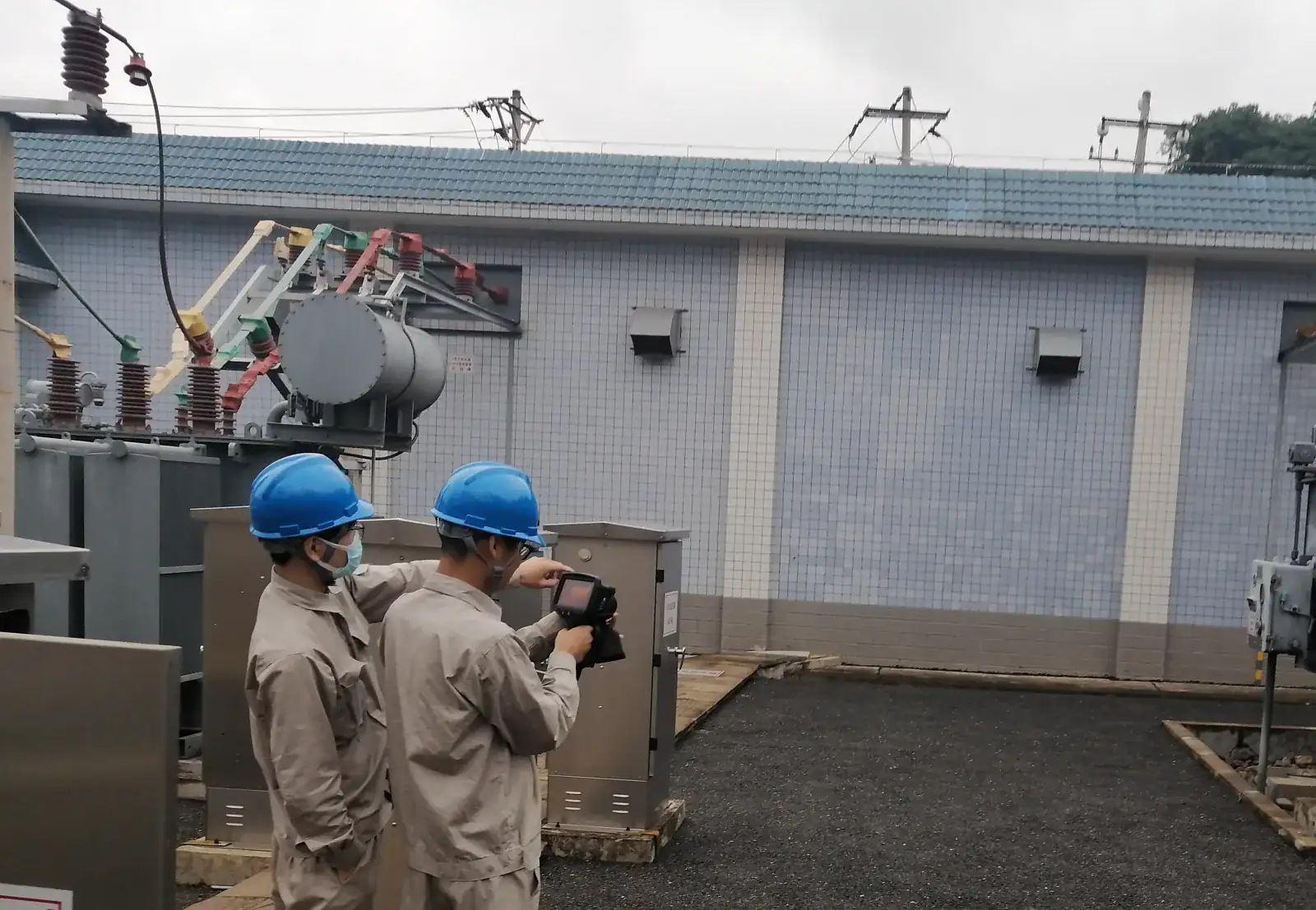 Anonymized thermal inspection view of substation equipment